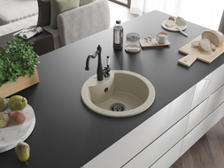 Mexen Diego évier en granit 1 bac avec robinet de cuisine Carla, beige - 6512-69-670700-70