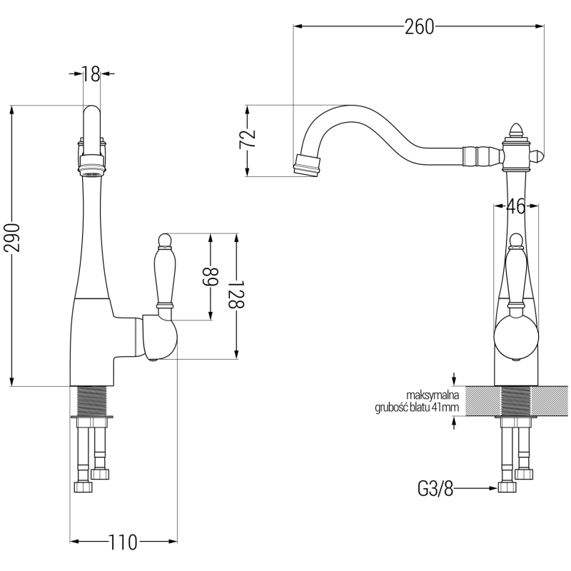 Mexen Diego évier en granit 1 bac avec mitigeur cuisine Carla, noir/métallisé argenté - 6512-73-670700-00