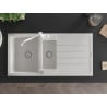 Mexen Andres évier de cuisine en granit 1,5 bac avec égouttoir et robinet Carla, blanc - 6515-20-670700-20