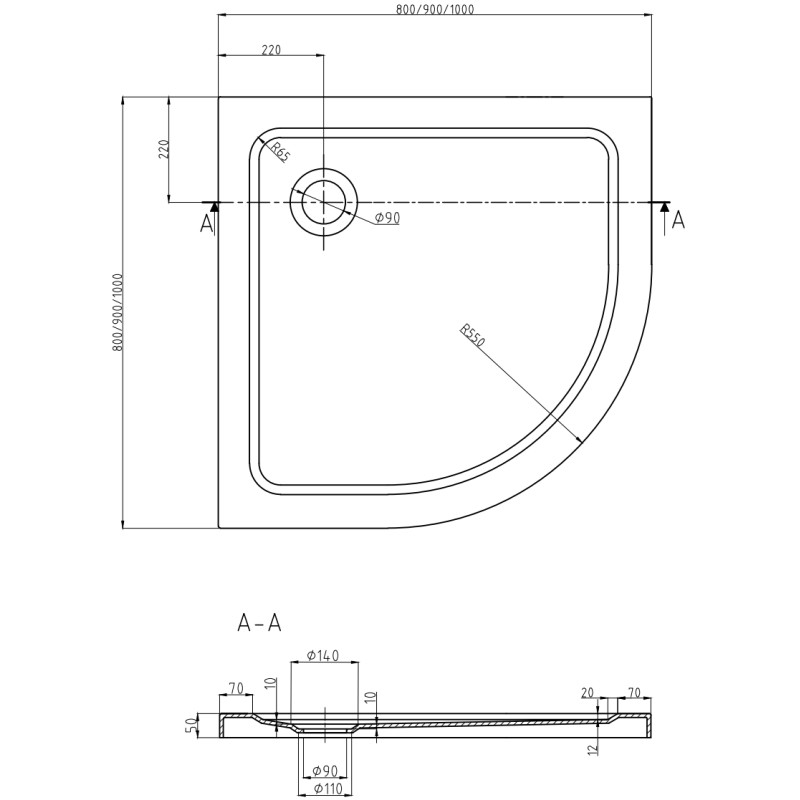 Mexen Flat receveur de douche semi-circulaire slim 100 x 100 cm, blanc, bonde dorée - 41101010G