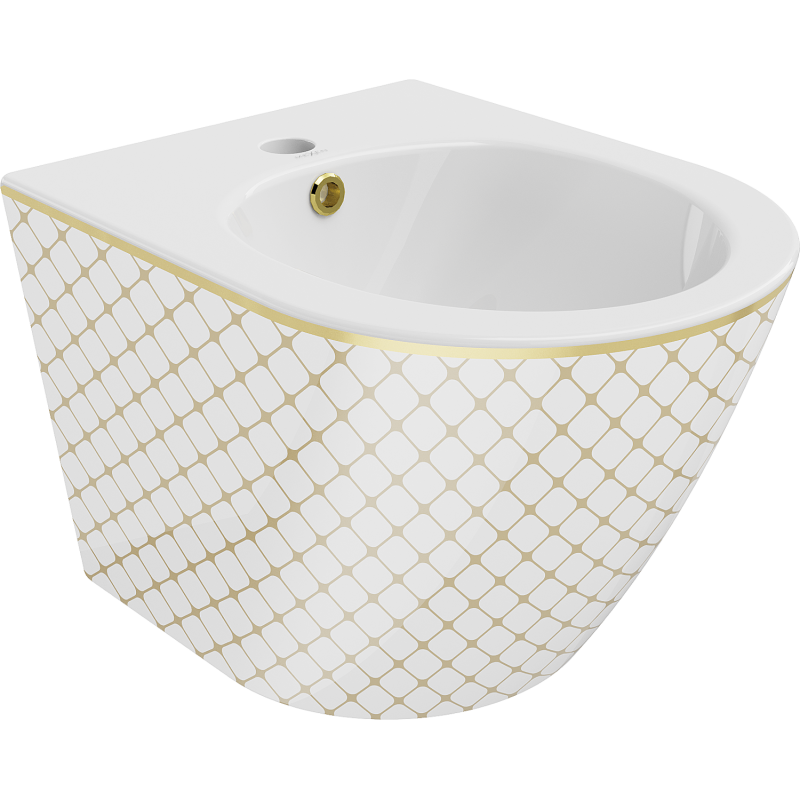 Bidet suspendu Mexen Lena, motif grille blanc/doré - 35224809