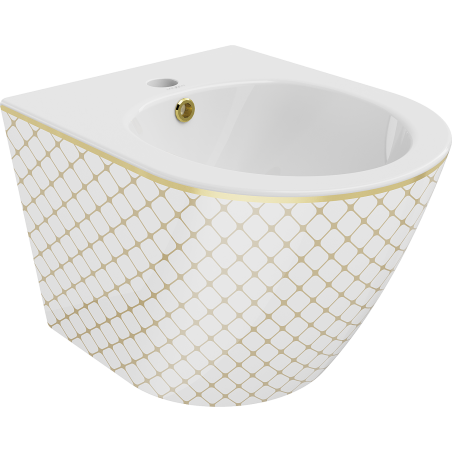 Bidet suspendu Mexen Lena, motif grille blanc/doré - 35224809