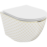 Mexen Lena cuvette WC sans rebord avec abattant à descente amortie slim, duroplast, blanc/or motif grille - 30224009