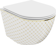 Mexen Lena cuvette WC Rimless avec abattant à fermeture lente slim, duroplast, blanc/or motif carreaux - 30224009
