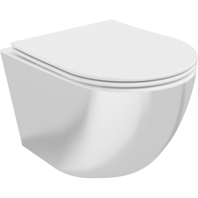 Mexen Lena cuvette WC Rimless avec abattant slim à descente amortie, duroplast, blanc/argent - 30224004