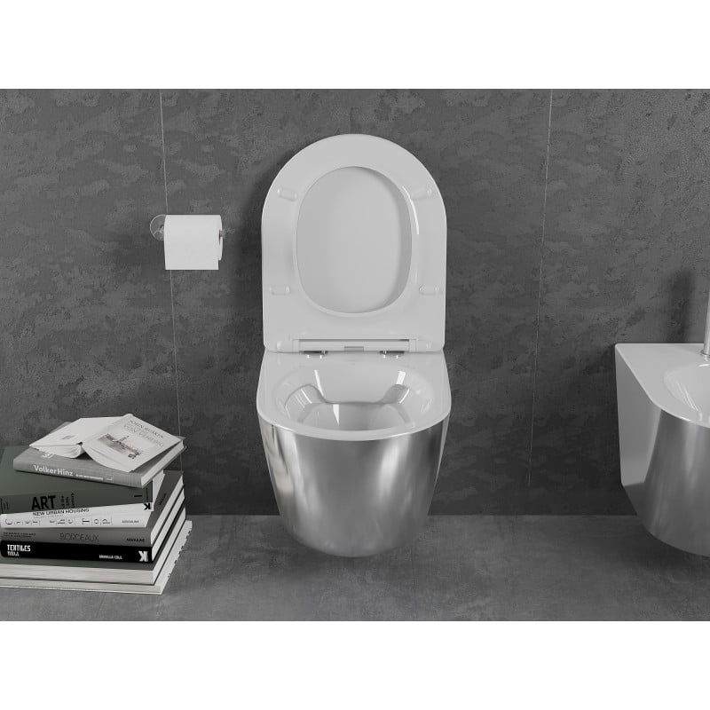Mexen Lena cuvette WC Rimless avec abattant à descente lente slim, duroplast, blanc/argent - 30224004