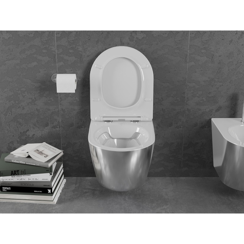 Mexen Lena cuvette WC Rimless avec abattant slim à descente amortie, duroplast, blanc/argent - 30224004