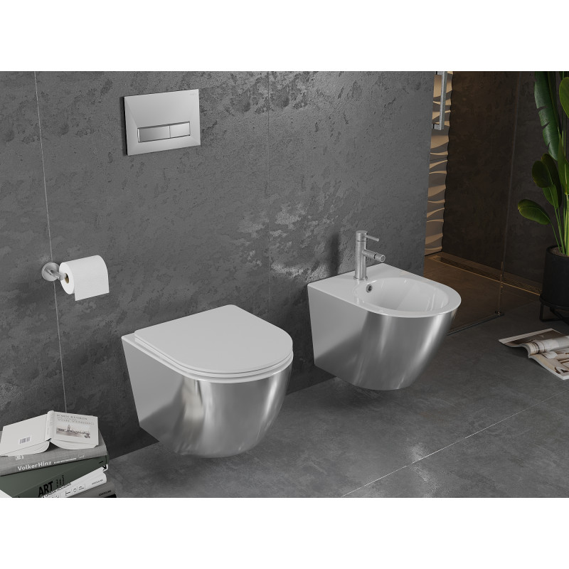 Mexen Lena cuvette WC Rimless avec abattant à descente lente slim, duroplast, blanc/argent - 30224004