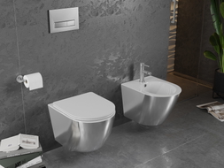 Mexen Lena cuvette WC Rimless avec abattant slim à descente amortie, duroplast, blanc/argent - 30224004
