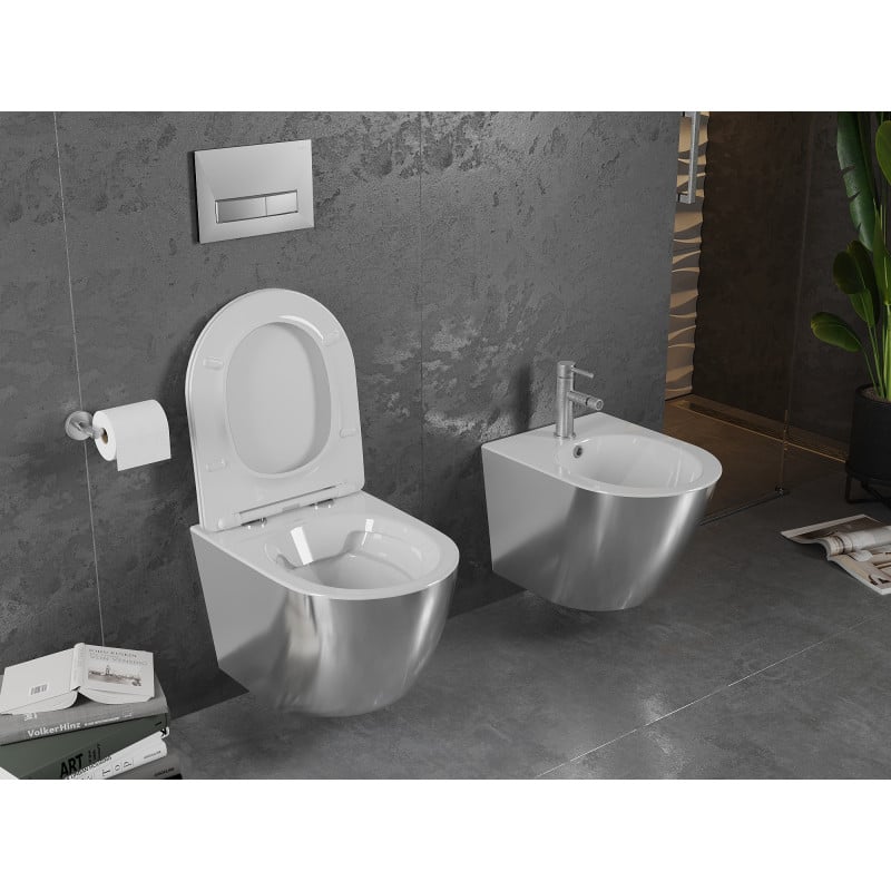 Mexen Lena cuvette WC Rimless avec abattant à descente lente slim, duroplast, blanc/argent - 30224004