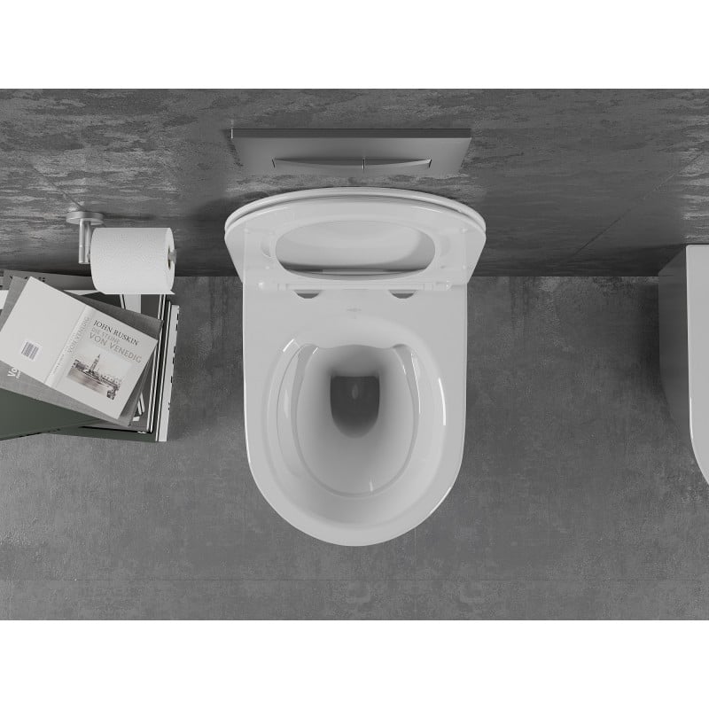 Mexen Lena cuvette WC Rimless avec abattant à descente lente slim, duroplast, blanc/argent - 30224004