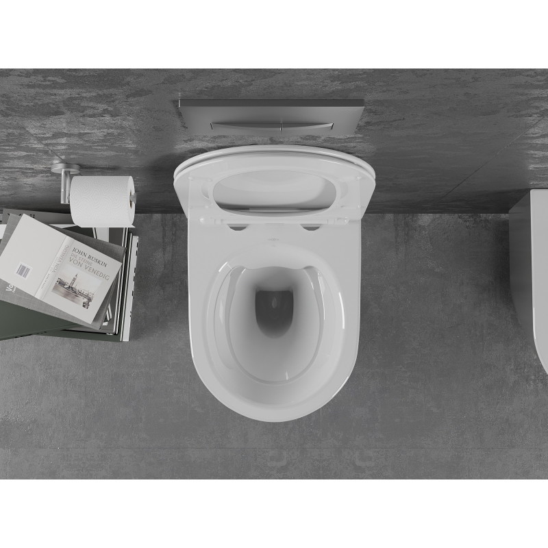 Mexen Lena cuvette WC Rimless avec abattant slim à descente amortie, duroplast, blanc/argent - 30224004