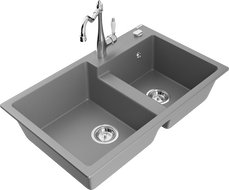 Mexen Tomas évier de cuisine en granit à 2 bacs avec robinet de cuisine Carla, gris - 6516-71-670700-00