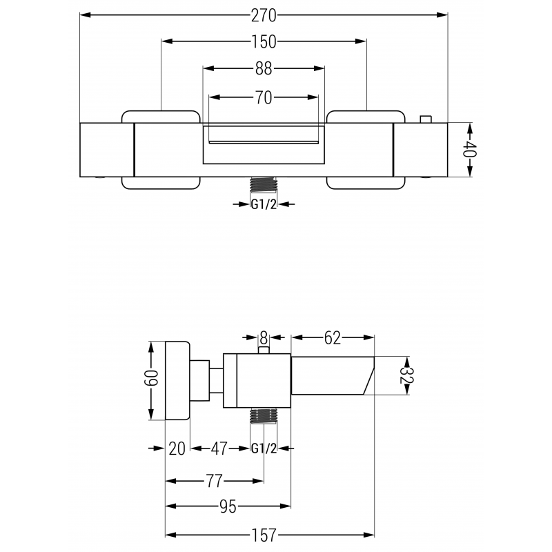 Mexen Cube robinet de baignoire thermostatique, doré - 77360-50
