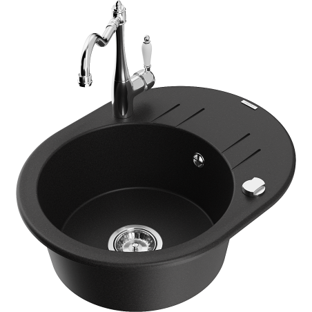 Mexen Kevin évier en granit à 1 bac avec égouttoir et robinet de cuisine Carla, noir - 6517-77-670700-00