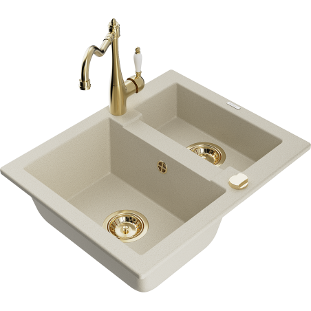Mexen Carlos évier en granit 1,5 bac avec mitigeur Carla, beige - 6518-69-670700-50