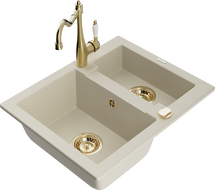 Mexen Carlos évier en granit 1,5 bac avec mitigeur Carla, beige - 6518-69-670700-50
