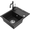 Mexen Enzo évier de cuisine en granit 1 bac avec égouttoir et robinet Carla, noir/métallisé argenté - 6506-73-670700-70