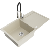 Mexen Leo évier en granit 1 bac avec égouttoir et robinet de cuisine Aster, beige - 6501-69-73450-07