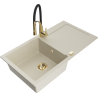 Mexen Leo évier en granit 1 bac avec égouttoir et robinet de cuisine Aster, beige - 6501-69-73450-57-G