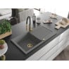 Mexen Leo évier en granit 1 bac avec égouttoir et robinet de cuisine Aster, gris - 6501-71-73450-57-G