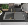 Mexen Leo évier en granit 1 bac avec égouttoir et robinet de cuisine Aster, gris - 6501-71-73450-57-G