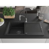 Mexen Leo évier en granit avec une cuve et égouttoir et robinet de cuisine Aster, noir/métallisé argent - 501-73-73450-07-B