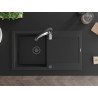 Mexen Leo évier en granit avec une cuve et égouttoir et robinet de cuisine Aster, noir/métallisé argent - 501-73-73450-07-B