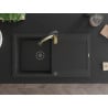 Mexen Leo évier en granit 1 bac avec égouttoir et robinet de cuisine Aster, noir/métallique argenté - 6501-73-73450-57-B