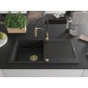 Mexen Leo évier en granit 1 bac avec égouttoir et mitigeur de cuisine Aster, noir - 6501-77-73450-57-G