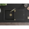 Mexen Leo évier en granit 1 bac avec égouttoir et mitigeur de cuisine Aster, noir - 6501-77-73450-57-G