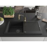 Mexen Leo évier en granit 1-bassin avec égouttoir et robinet de cuisine Aster, noir - 6501-77-73450-57-B