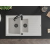 Mexen Matias évier en granit à 1,5 bac avec égouttoir et mitigeur de cuisine Aster, blanc - 6502-20-73450-70-B
