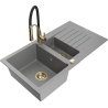 Mexen Matias évier en granit 1,5 bac avec égouttoir et robinet de cuisine Aster, gris - 6502-71-73450-57-G