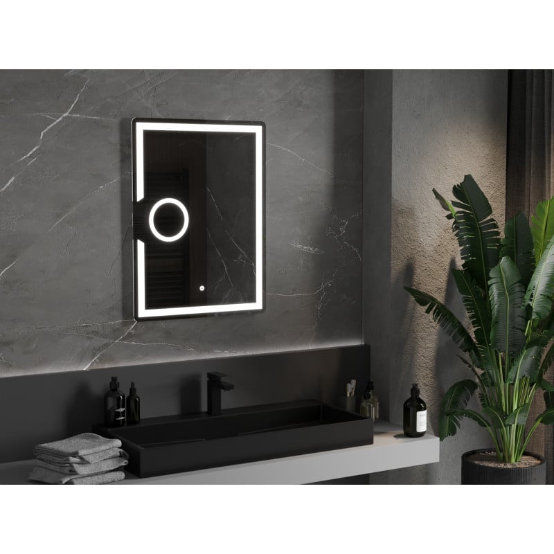 Mexen Onyx miroir de salle de bain rétroéclairé avec miroir cosmétique 60 x 80 cm, LED 6000K, antibuée - 9813-060-080-611-00