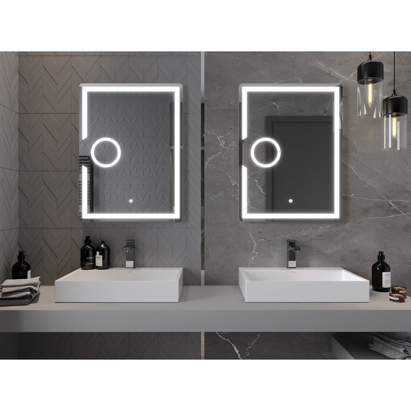 Mexen Onyx miroir de salle de bain rétroéclairé avec miroir cosmétique 60 x 80 cm, LED 6000K, antibuée - 9813-060-080-611-00