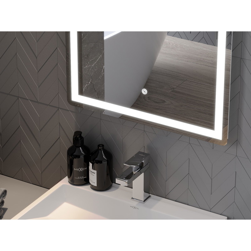 Mexen Onyx miroir de salle de bain rétroéclairé avec miroir cosmétique 60 x 80 cm, LED 6000K, antibuée - 9813-060-080-611-00