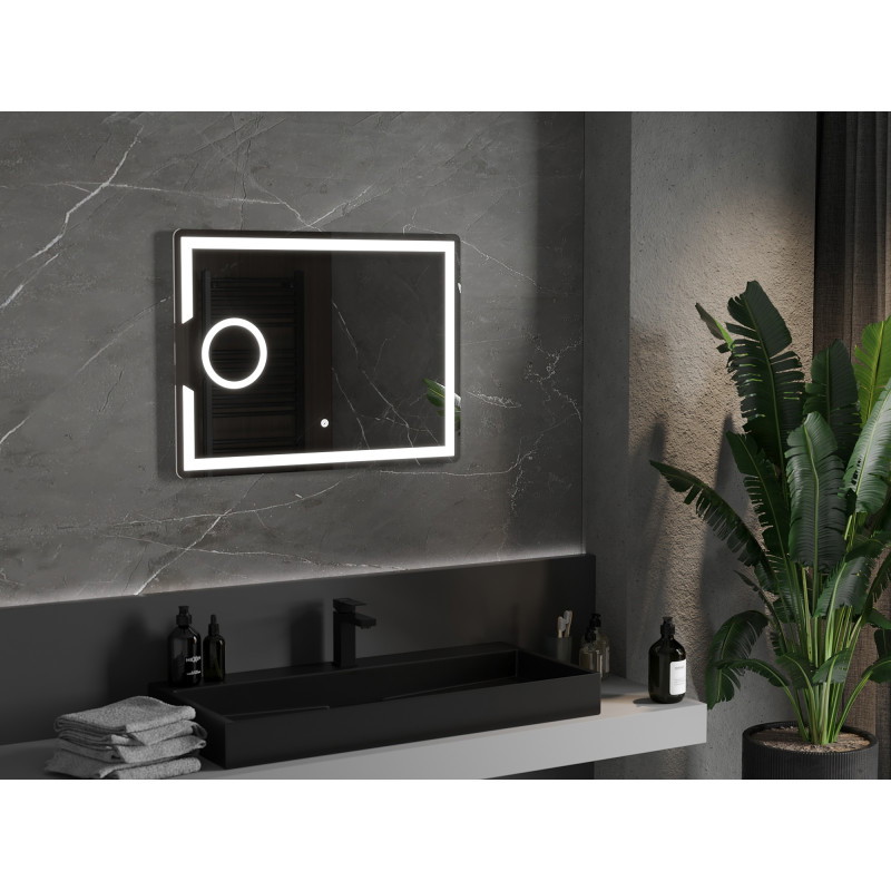 Mexen Onyx miroir de salle de bain rétroéclairé avec miroir cosmétique 80 x 60 cm, LED 6000K, antibuée - 9813-080-060-611-00