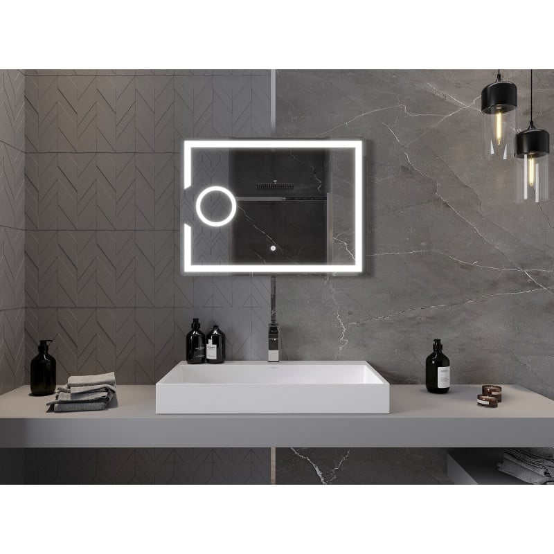 Mexen Onyx miroir de salle de bain rétroéclairé avec miroir cosmétique 80 x 60 cm, LED 6000K, antibuée - 9813-080-060-611-00