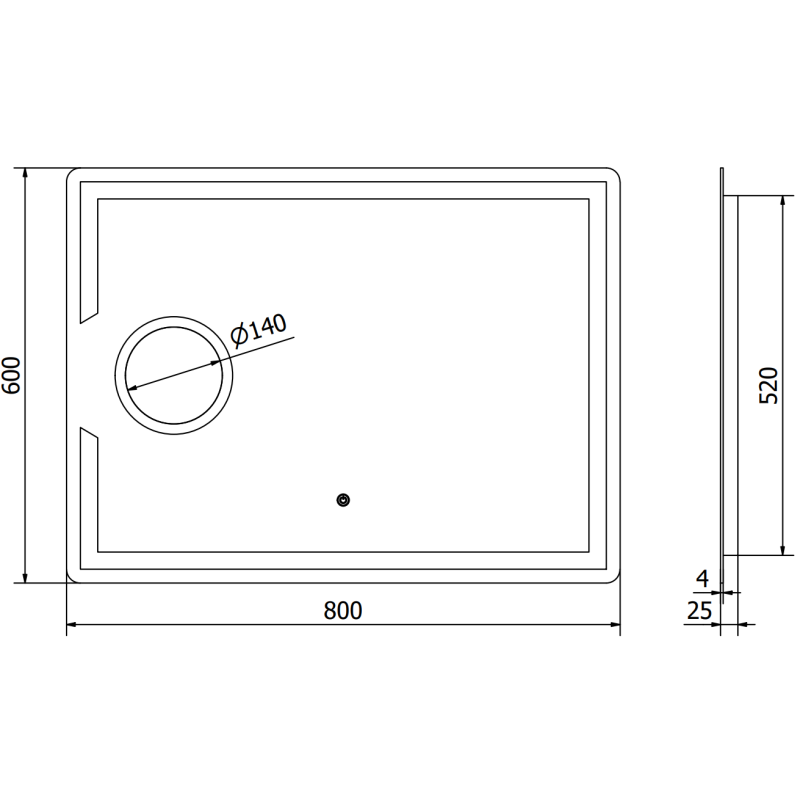Mexen Onyx miroir de salle de bain rétroéclairé avec miroir cosmétique 80 x 60 cm, LED 6000K, antibuée - 9813-080-060-611-00