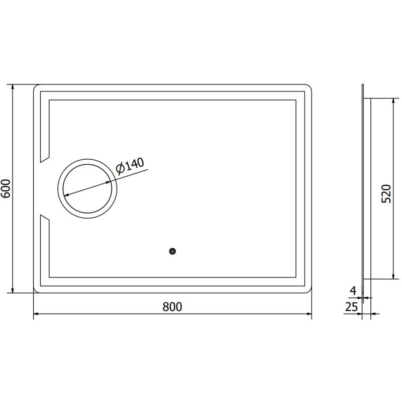 Mexen Onyx miroir de salle de bain rétroéclairé avec miroir cosmétique 80 x 60 cm, LED 6000K, antibuée