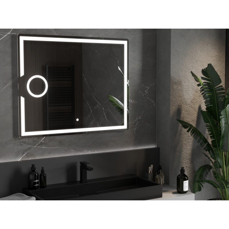 Mexen Onyx miroir de salle de bain éclairé avec miroir cosmétique 100 x 80 cm, LED 6000K, anti-buée - 9813-100-080-611-00
