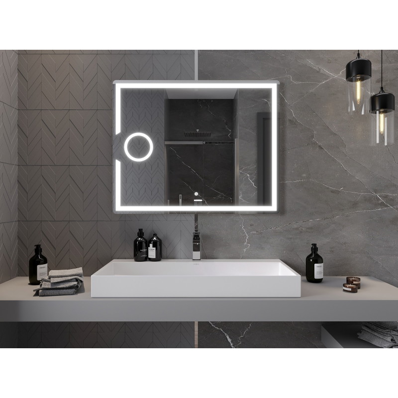 Mexen Onyx miroir de salle de bain éclairé avec miroir cosmétique 100 x 80 cm, LED 6000K, anti-buée - 9813-100-080-611-00