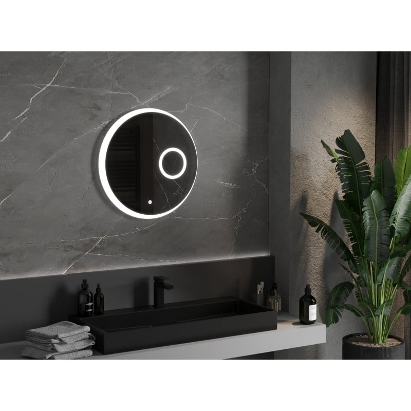 Mexen Ella miroir de salle de bains éclairé avec miroir cosmétique, rond 60 cm, LED 6000K, anti-buée - 9811-060-060-611-00