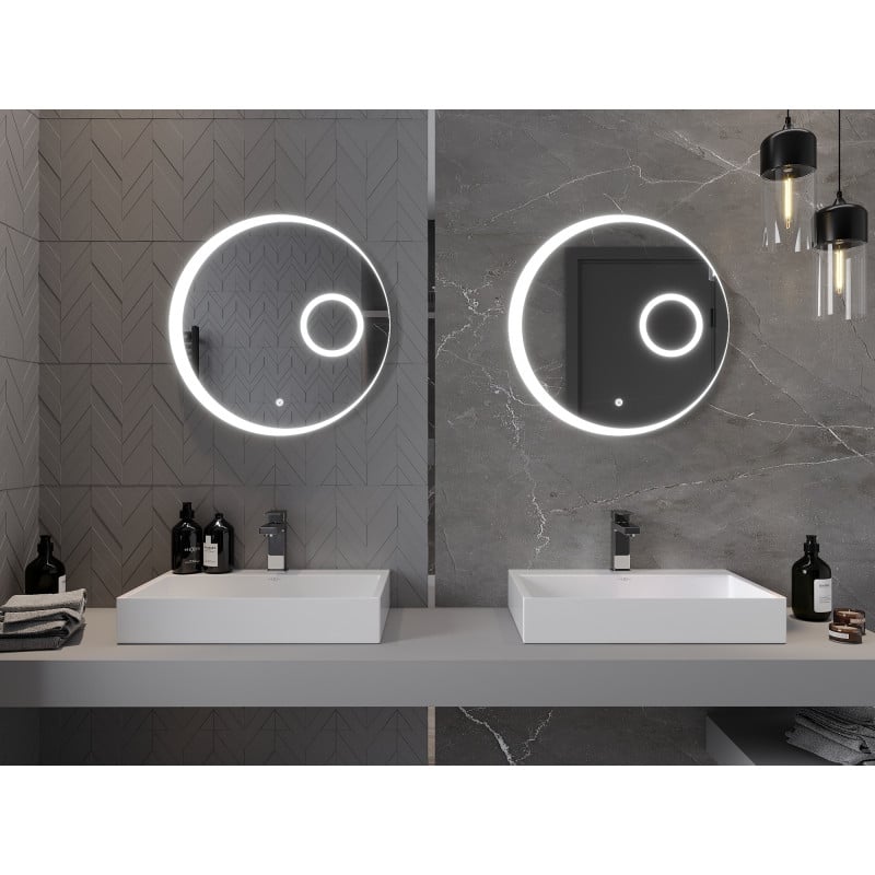 Mexen Ella miroir de salle de bains éclairé avec miroir cosmétique, rond 60 cm, LED 6000K, anti-buée - 9811-060-060-611-00