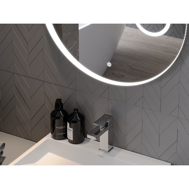 Mexen Ella miroir de salle de bains éclairé avec miroir cosmétique, rond 60 cm, LED 6000K, anti-buée - 9811-060-060-611-00