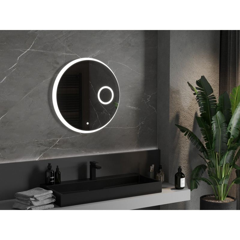 Mexen Ella miroir de salle de bain rétroéclairé avec miroir cosmétique, rond 70 cm, LED 6000K, anti-buée