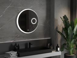 Mexen Ella miroir de salle de bain éclairé avec miroir cosmétique, rond 70 cm, LED 6000K, anti-buée - 9811-070-070-611-00