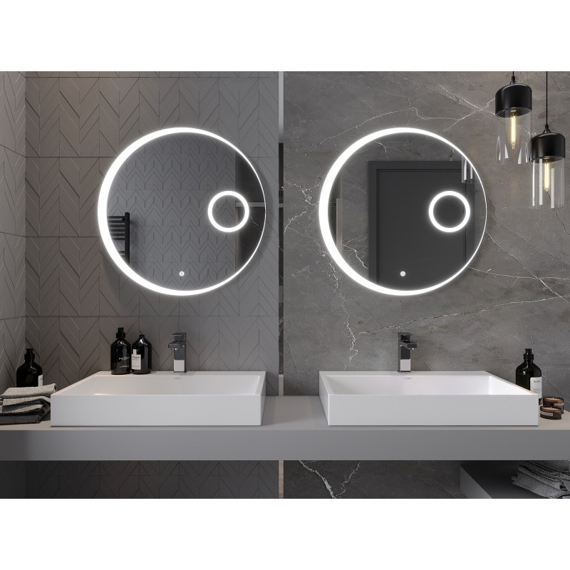 Mexen Ella miroir de salle de bains éclairé avec miroir cosmétique, rond 70 cm, LED 6000K, antibuée - 9811-070-070-611-00