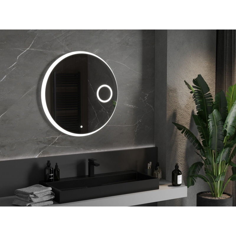 Mexen Ella miroir de salle de bain éclairé avec miroir cosmétique, rond 80 cm, LED 6000K, antibuée - 9811-080-080-611-00